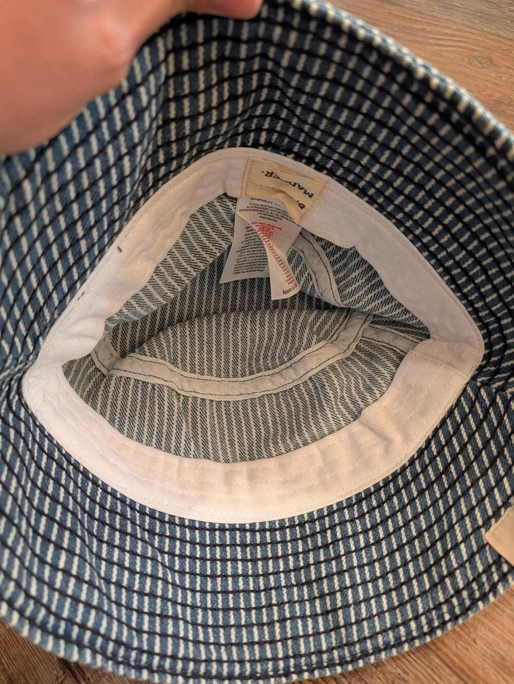 Damson Madder Cotton Washed Denim Stripe Bucket Hat